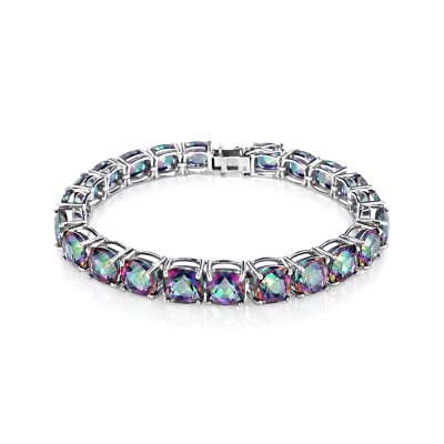 Mystic Quartz Tennis Brass Bracelet Over Rhodium Plated 7.25 Inches