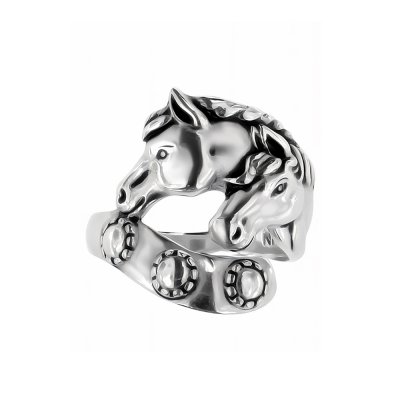 Horse Brass Ring Over Rhodium Plated