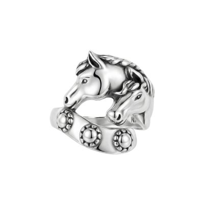Horse Brass Ring Over Rhodium Plated