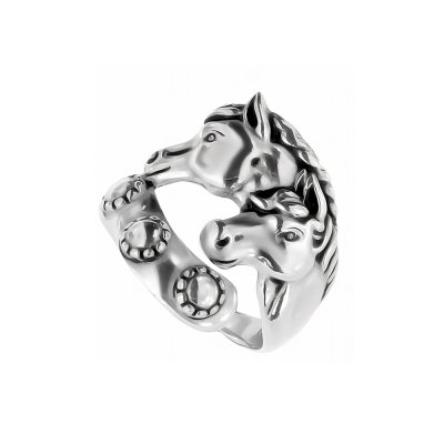 Horse Brass Ring Over Rhodium Plated