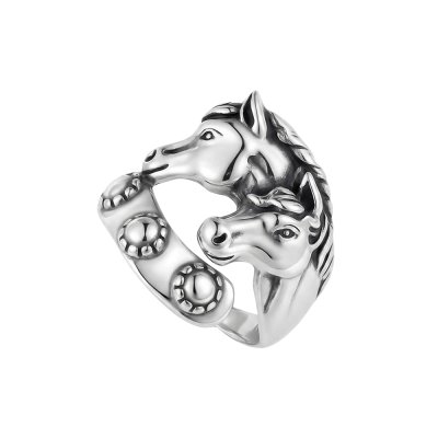 Horse Brass Ring Over Rhodium Plated