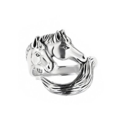 Horse Brass Ring Over Rhodium Plated