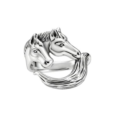 Horse Brass Ring Over Rhodium Plated