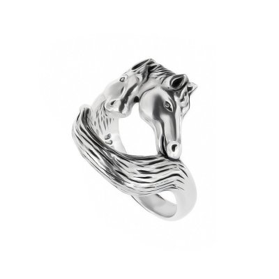 Horse Brass Ring Over Rhodium Plated