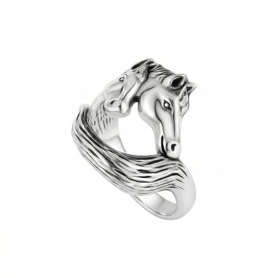 Horse Brass Ring Over Rhodium Plated