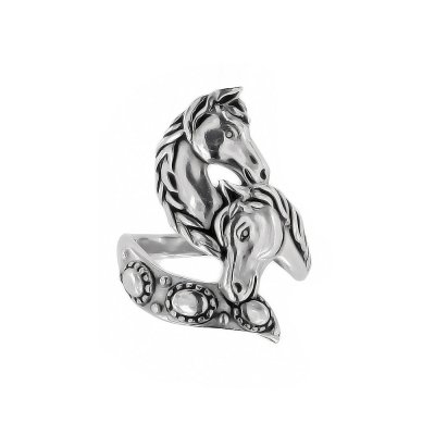 Horse Brass Ring Over Rhodium Plated