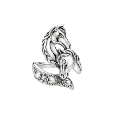 Horse Brass Ring Over Rhodium Plated