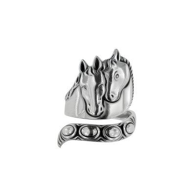 Horse Brass Ring Over Rhodium Plated