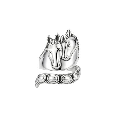 Horse Brass Ring Over Rhodium Plated