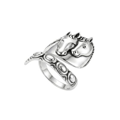 Horse Brass Ring Over Rhodium Plated