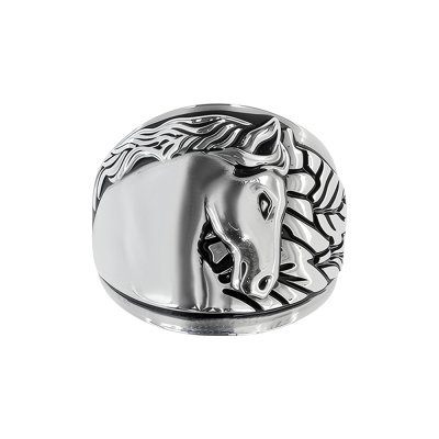 Horse Brass Ring Over Rhodium Plated
