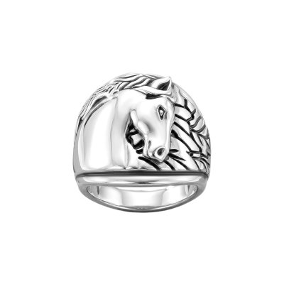 Horse Brass Ring Over Rhodium Plated