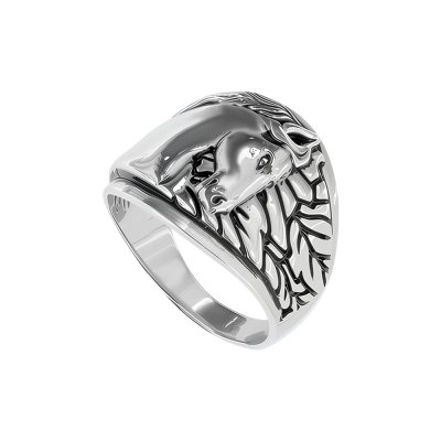 Horse Brass Ring Over Rhodium Plated