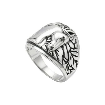 Horse Brass Ring Over Rhodium Plated