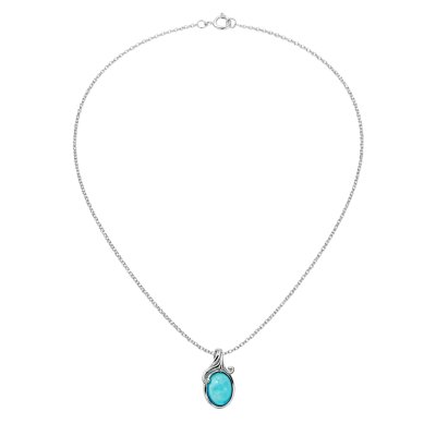 Blue Paraiba Opal Rhodium Over Brass Pendant With Chain 18+2 Inch