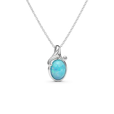 Blue Paraiba Opal Rhodium Over Brass Pendant With Chain 18+2 Inch