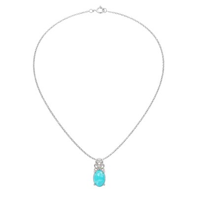 Blue Paraiba Opal Rhodium Over Brass Pendant With Chain 18+2 Inch