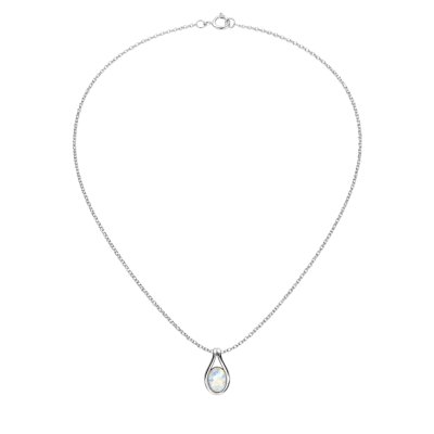 Rainbow Moonstone Sterling Silver Pendant With Chain 18+2 Inch