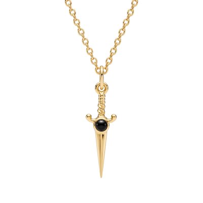 Dagger Black Onyx 18K Yellow Gold Over Sterling Silver Pendant Necklace
