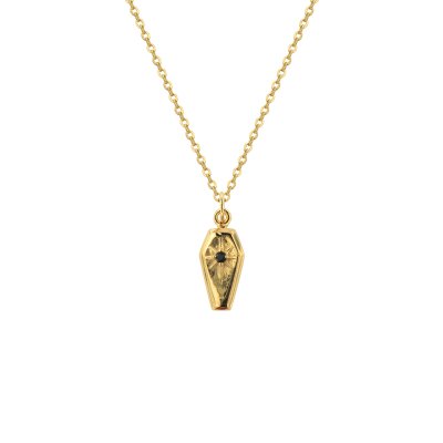 Black Spinel Coffin 18K Yellow Gold-Plated Sterling Silver Pendant Necklace