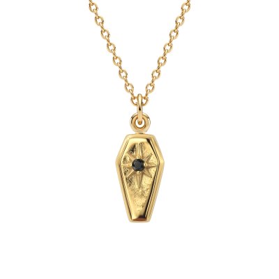 Black Spinel Coffin 18K Yellow Gold-Plated Sterling Silver Pendant Necklace