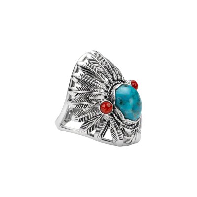 Sterling Silver Turquoise and Sponge Coral Apache Ring