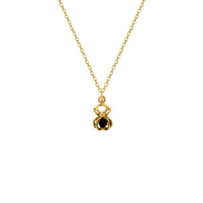 Black Onyx Spider 18K Yellow Gold Over Sterling Silver Pendant Necklace