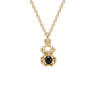 Black Onyx Spider 18K Yellow Gold Over Sterling Silver Pendant Necklace
