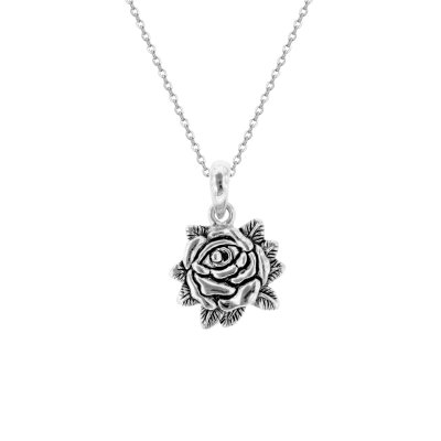 Sterling Silver Rose Pendant Necklace