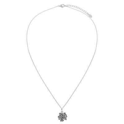Sterling Silver Rose Pendant Necklace
