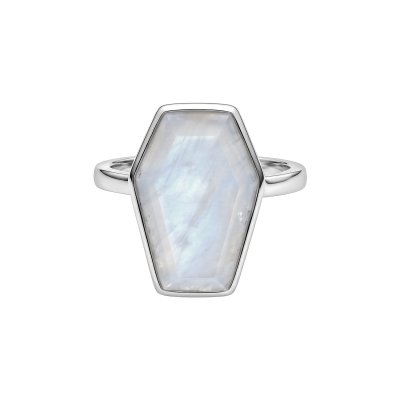 Rainbow Moonstone Sterling Silver Coffin Ring