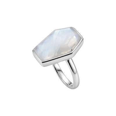 Rainbow Moonstone Sterling Silver Coffin Ring