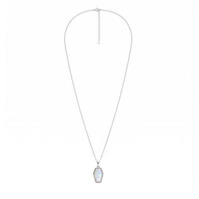Rainbow Moonstone Sterling Silver Coffin Pendant Necklace