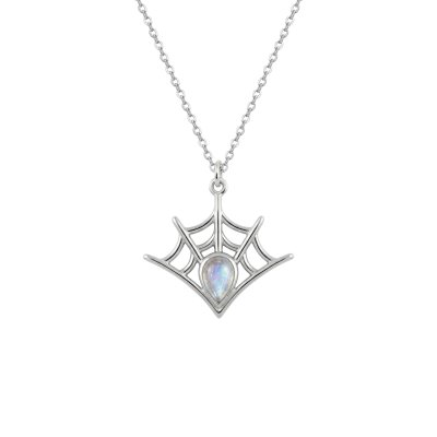 Rainbow Moonstone Spider Web Necklace