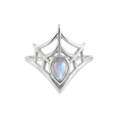 Rainbow Moonstone Spider Web Ring