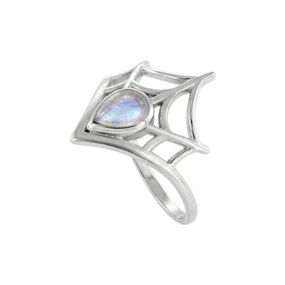 Rainbow Moonstone Spider Web Ring