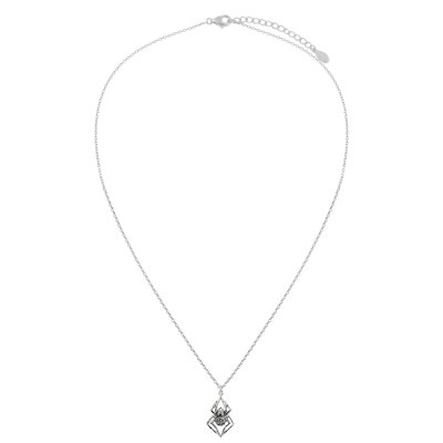 Sterling Silver Spider and Rose Pendant Necklace