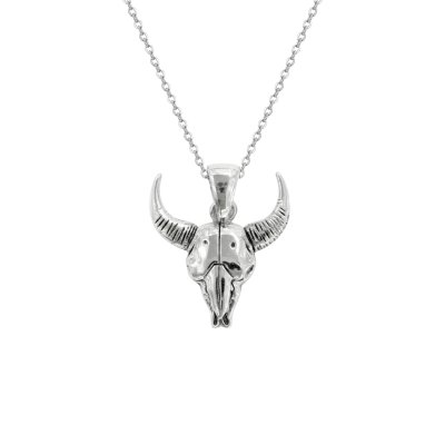 Sterling Silver Bull Skull Pendant Necklace