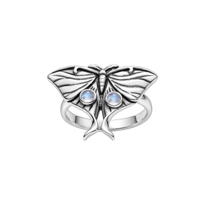 Rainbow Moonstone Sterling Silver Moth Ring