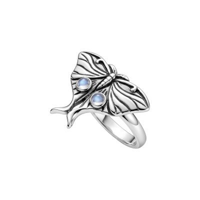 Rainbow Moonstone Sterling Silver Moth Ring
