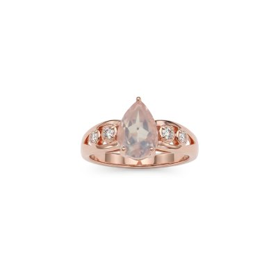 Rose Quartz & White Zircon Rose Gold Over Sterling Silver Ring