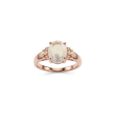 Rose Quartz & White Zircon Rose Gold Over Sterling Silver Ring