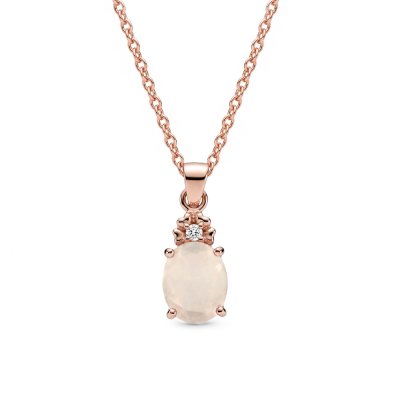 Rose Quartz & White Zircon Rose Gold Over Sterling Silver Pendant With Chain 18+2 Inches