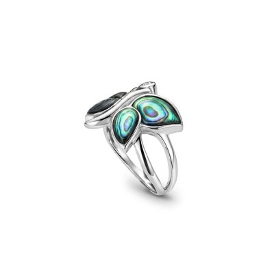 Abalone & White Topaz Sterling Silver Dragonfly Ring
