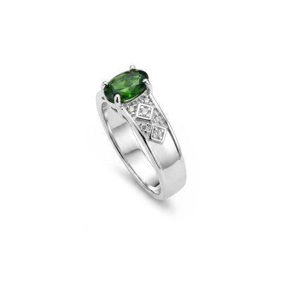 Chrome Diopside & White Zircon Sterling Silver Ring