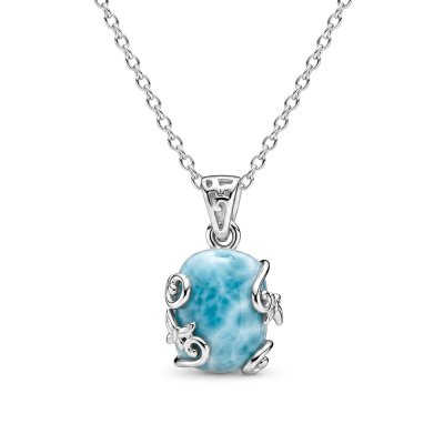 Larimar Sterling Silver Butterfly Pendant With Chain 18+2 Inches