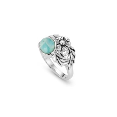 Larimar Sterling Silver Flower Ring