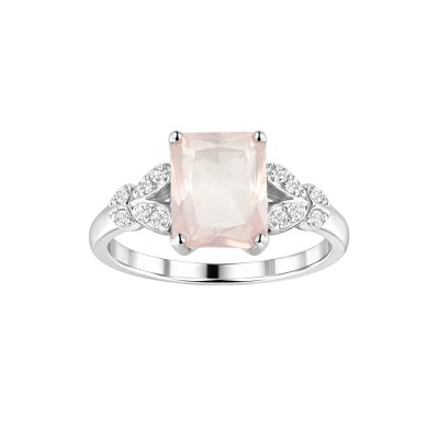 Rose Quartz & White Zircon Sterling Silver Ring