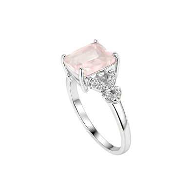 Rose Quartz & White Zircon Sterling Silver Ring