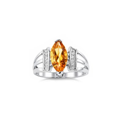 Citrine & White Zircon Sterling Silver Ring